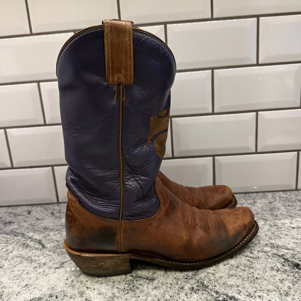 Nocona Womens 7 Western Boots Brown Purple K-State Powercat Square Toe USA Made - Picture 4 of 10